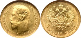 Russia, Nikolai II, 5 ruble 1902 AP - NGC MS66