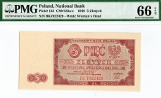 PRL, 5 złotych 1948 BK - PMG 66EPQ