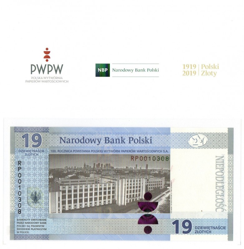 PWPW, 19 złotych Paderewski 2019 z broszurą emisyjną Egzemplarz w okolicznościow...