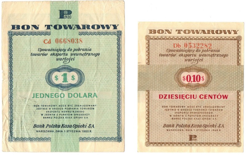 Pewex, 1 dolar 1960 - Cd i 10 centów 1960 Db 
Grade: VF