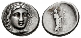 Sátrapas de Caria. Halikarnassos. Drachm. 377/6-353/2 BC. Maussolos. (Sng von Aulock-2362). (Bmc-9 ff). Anv.: Laureate head of Apollo facing, turned s...