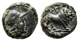 Massalia. AE 11. Century I BC. Marseille. (Lt-2110). Anv.: Head of Minerva with Corinthian helmet on the right. Rev.: Leon right. Ae. 1,46 g. Scarce. ...