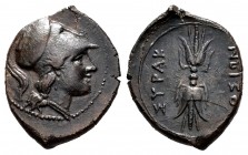 Sicily. Syracuse. AE 17. 308-307 BC. Agathokles. (Sng Ans-751). (CNS-119). Anv.: Head of Athena to right, wearing crested Corinthian helmet. Rev.: ΣΥΡ...