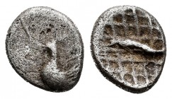 Troas. Dardanos. Obol. Century V BC. (Klein-303). (Sng Ashmolean-1119). Anv.: Rooster standing to left. Rev.: Cross-hatch design. Ag. 0,63 g. Scarce. ...