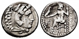 Kingdom of Macedon. Alexander III, "The Great". Drachm. 325-323 BC. Miletos. Struck under Philoxenos. (Price-2090). Anv.: Head of Herakles right, wear...
