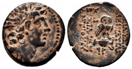 Seleukid Kingdom. Kleopatra Thea and Antiochos VIII. AE 20. SE 190 = 123/2 BC. Antioch on the Orontes. (SC-2263.2). Anv.: Radiate and diademed head ri...