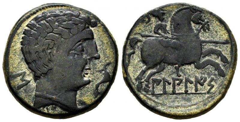 Bilbilis. Unit. 120-30 BC. Calatayud (Zaragoza). (Abh-254). Anv.: Male head righ...