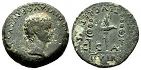 Caesar Augusta. Time of Tiberius. Half unit. 14-36 AD. Zaragoza. (Abh-375). (Acip-3081). Anv.: TI CAESAR DIVI AVG F AVGVSTVS. Laureate head right. Rev...