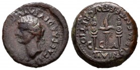 Caesaraugusta. Time of Tiberius. Half unit. 14-36 AD. Zaragoza. (Abh-377). (Acip-3082). Anv.: TI. CAESAR. DIVI. AVG. F. AVGVSTVS. Laureate head of Tib...