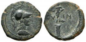 Carthage Nova. Half unit. 50-30 BC. Cartagena (Murcia). (Abh-571). (Acip-2531). (C-7). Anv.: Helmeted female head right. Rev.: Statue, C.V.I.N on the ...