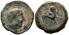 Kastilo-Castulo. Unit. 180 BC. Cazlona (Jaén). (Abh-701). (Acip-2142). (C-38). Anv.: Diademed male head right, hand before. Rev.: Sphinx right, with s...