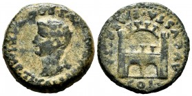 Emerita Augusta. Time of Tiberius. Unit. 14-36 AD. Emerita (Mérida). (Abh-1056). (Acip-3408). Rev.: Gates of the city, around legend COL AVGVSTA EMERI...