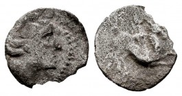 Emporiton. Tritartemorion. 200-110 BC. Ampurias (Girona). (Abh-1132). Anv.: Female head right. Rev.: Pegasus right. Ag. 0,34 g. Choice F. Est...35,00....