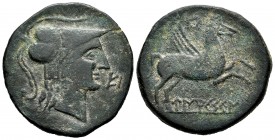 Untikesken. Unit. 130-90 BC. Ampurias (Girona). (Abh-1207). (Acip-1022). (C-29). Anv.: Helmeted head of Athena right; EI before. Rev.: Pegasos flying ...