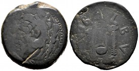 Gades. Augustus period. Sestertius. 27 BC - 14 AD. Cadiz. (Abh-1364). Anv.: Head of Hercules left, club behind. Rev.: Pontifical knife, simpulum and a...
