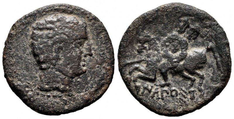 Ikalkusken. Unit. 120-20 BC. Iniesta (Cuenca). (Abh-1400). Anv.: Male head right...