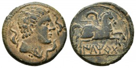 Iltirta. Half unit. 220-200 BC. Lleida (Cataluña). (Abh-1472). (Acip-1265). Anv.: Male head to right, flanked by three dolphins. Rev.: Horse to the ri...