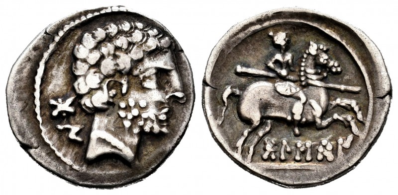 Bolskan. Denarius. 180-200 BC. Huesca. (Abh-1911). (Acip-1417). Anv.: Male head ...