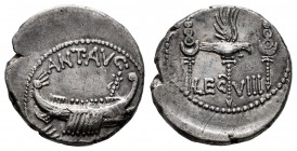 Mark Antony. Denarius. 32-31 BC. Mint moving. (Ffc-39). (Craw-544/21). (Cal-186). Anv.: ANT. AVG. III. VIR. R.P.C. praetorian galley right. Rev.: LEG....