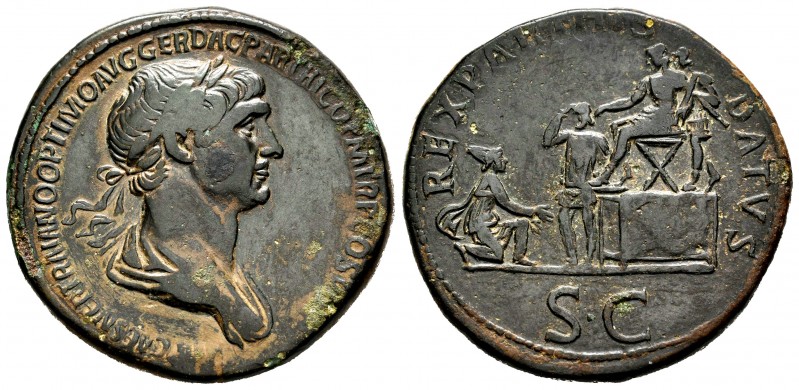 Trajan. Sestertius. 116 AD. Rome. (Ric-667). (Woytek-594v, 2). Anv.: IMP CAES NE...