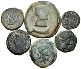 Lot of 6 coins from Ancient Hispania. Different values and mints; Kesse, Colonia Patricia, Gades, Obulco and Ulia. Interesting set. Ae. TO EXAMINE . A...