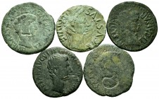 Lot of 5 Ibero Roman coins. Units from different mints: Gracurris, Celsa, Turiaso, Celsa and Imperial Augustus. Some with "Eagle's head" countermark. ...
