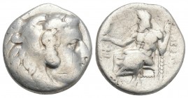 Drachm AR
Kingdom of Macedon, Alexander III, Heracles head to right coated with lion skin / Zeus seated to the left with sceptre and eagle, in front ...
