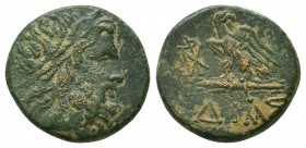 Bronze Æ
Dia, c. 120-63 BC, Laureate head of Zeus right / Eagle standing on thunderbolt left, head right; monogram to left, ΔΙΑΣ below
21 mm, 7,4 g...