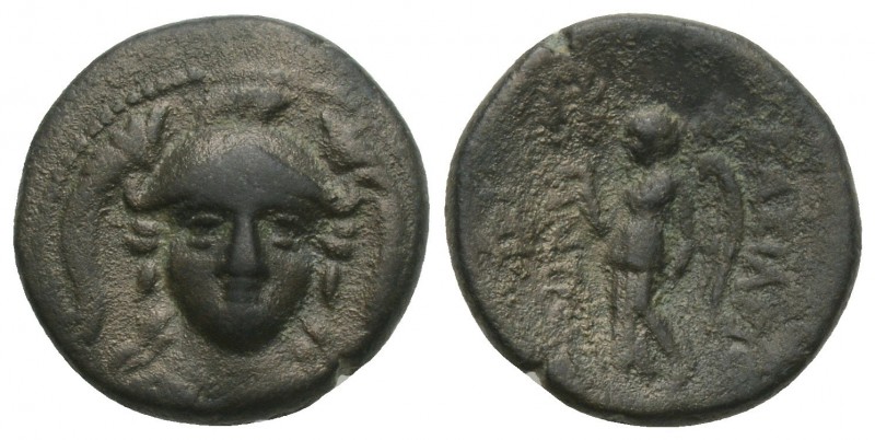 Bronze Æ
Sardes or Smyrna, Antiochos I Soter 281-261 BC, Helmeted head of Athen...