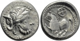 Drachm AR
Eastern Europe, Imitations of Philip II of Macedon (3rd century BC), "Dachreiter" type / Laureate head of Zeus right / Horse advancing left...