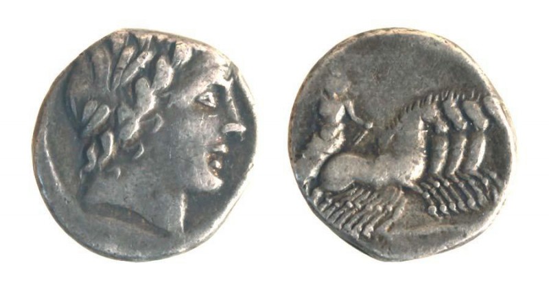 Denarius AR
Anonymous, 86 BC. Apollo / Jupiter in quadriga right. Associated wi...