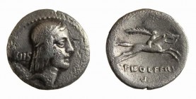 Denier AR
GENS CALPURNIA, L. Calpurnius Piso Frugi/ laureate head of Apollo r. / horseman galloping r., carrying palm
17 mm, 3,44 g