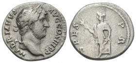 Denarius AR
Hadrian, HADRIANVS [AVG] COS III P P, laureate head to right / SPES P R, Spes walking to left, holding flower in right hand and raising h...