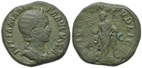 Sestertius Æ
Julia Mamaea (Augusta, 222-235), Rome, AD 228, Draped bust r., wearing stephane / Felicitas standing l., legs crossed, holding caduceus ...