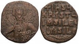 Follis Æ
Basil II Bulgaroktonos and Constantine VIII (976-1025), Class A2 Anonymous Type, Constantinople mint. + Є[MM]A- NOVΗ[Λ], Nimbate bust of Chr...