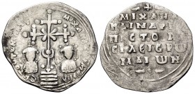 Miliaresion AR
Michael VII Ducas, with Maria, 1071-1078, EN TOΥTω NIKATE MIXAHΛ KAI MAPIA Cross crosslet with central X and pellet-in-crescent on sha...