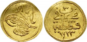 Çeyrek or Rubiye AV
Ottoman Empire, Mahmud II (AH 1223-1255 / 1808-1839 AD), Constantinople mint. Dated AH 1223//3 (1810 AD). Toughra /Legend, with m...