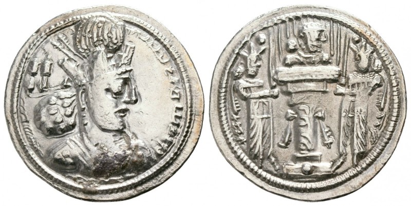 Drachm AR
Sasanian Kingdom, Shapur II AD 309-379, Bust of Shapur II right, wear...