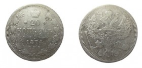 20 Kopeken
Russia, Alexander II, 1874
20 mm, 2.60g