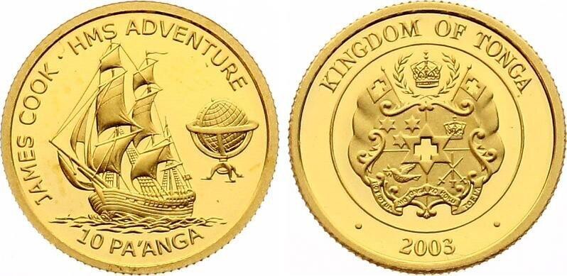 10 Paanga AV
Kingdom of Tonga, James Cook HMS Adventure, 1/25 OZ, Gold 999/1000...