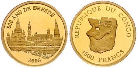 1500 Francs AV
Congo, 800 years of Dresden, 1/25 OZ, Gold 999/1000, 2006
14 mm, 1,24 g