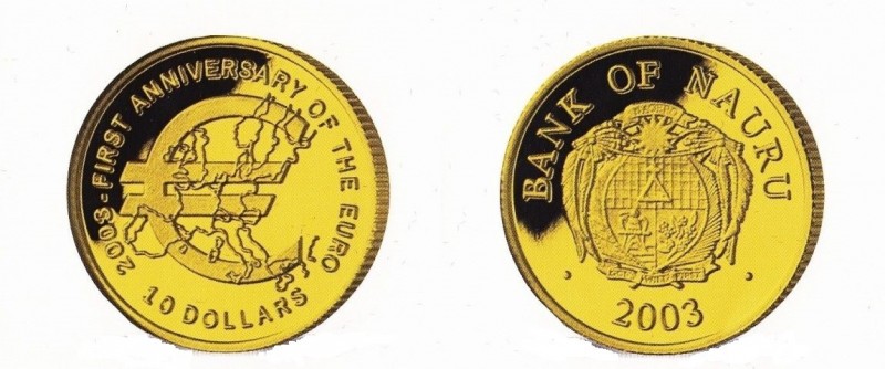 10 Dollars AV
Nauru, First Anniversary of the Euro, 1/25 OZ, Gold 999/1000, 200...