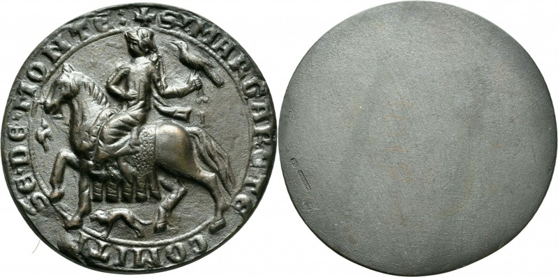 Medal
Bronze, Lady on horseback to left, bird and an hand / blank, "nackbildung...