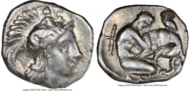 CALABRIA. Tarentum. Ca. 380-280 BC. AR diobol (12mm, 6h). NGC Choice VF. Ca. 325...