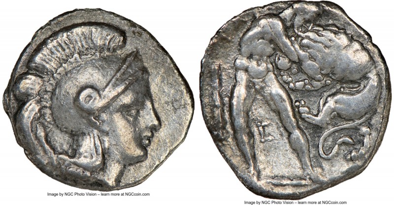 CALABRIA. Tarentum. Ca. 380-280 BC. AR diobol (12mm, 2h). NGC Choice VF. Ca. 325...