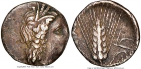 LUCANIA. Metapontum. Ca. 325-275 BC. AR diobol (11mm, 0.75 gm, 9h). NGC XF 2/5 - 3/5. Head of Demeter right, crowned with grain / META, barley ear wit...