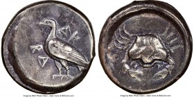 SICILY. Acragas. Ca. 500-470 BC. AR didrachm (18mm, 8.75 gm, 3h). NGC Choice VF 4/5 - 3/5, overstruck. Ca. 480/478-470 BC. AK/RA, eagle standing left ...