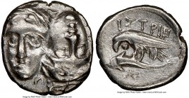 MOESIA. Istrus. 4th century BC. AR 1/4 drachm (11mm, 1.34 gm, 4h). NGC XF 5/5 - 3/5, brushed. Two facing male heads; the right inverted / IΣTPIH, sea-...