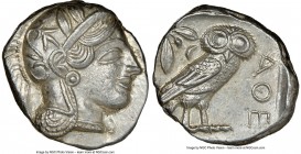 ATTICA. Athens. Ca. 440-404 BC. AR tetradrachm (25mm, 17.19 gm, 4h). NGC Choice AU 5/5 - 4/5. Mid-mass coinage issue. Head of Athena right, wearing cr...