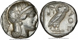 ATTICA. Athens. Ca. 440-404 BC. AR tetradrachm (23mm, 17.22 gm, 2h). NGC Choice AU 4/5 - 5/5. Mid-mass coinage issue. Head of Athena right, wearing cr...